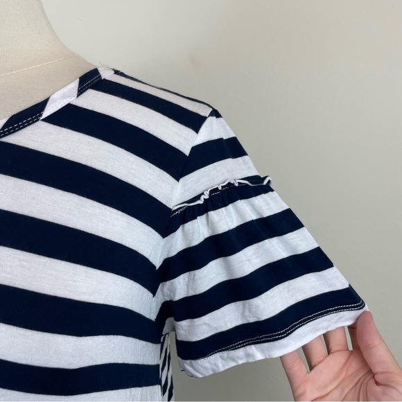 Hem & Thread Blue White Stripe Ruffle Short Sleeve Top Women Medium - Picture 4 of 6